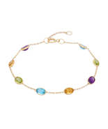 Handmade 18K Solid Yellow Gold Colorful Multi Gemstone Bracelet For Her - £202.26 GBP