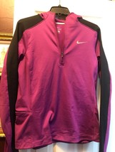 Nwt Ladies Nike Purple &amp; Black Fleece Lined 1/4 Zip Long Sleeve Hoodie - L - £39.22 GBP