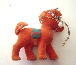  Vintage Flocked Orange Horse Donkey Ornament 1950&#39;s - £11.93 GBP
