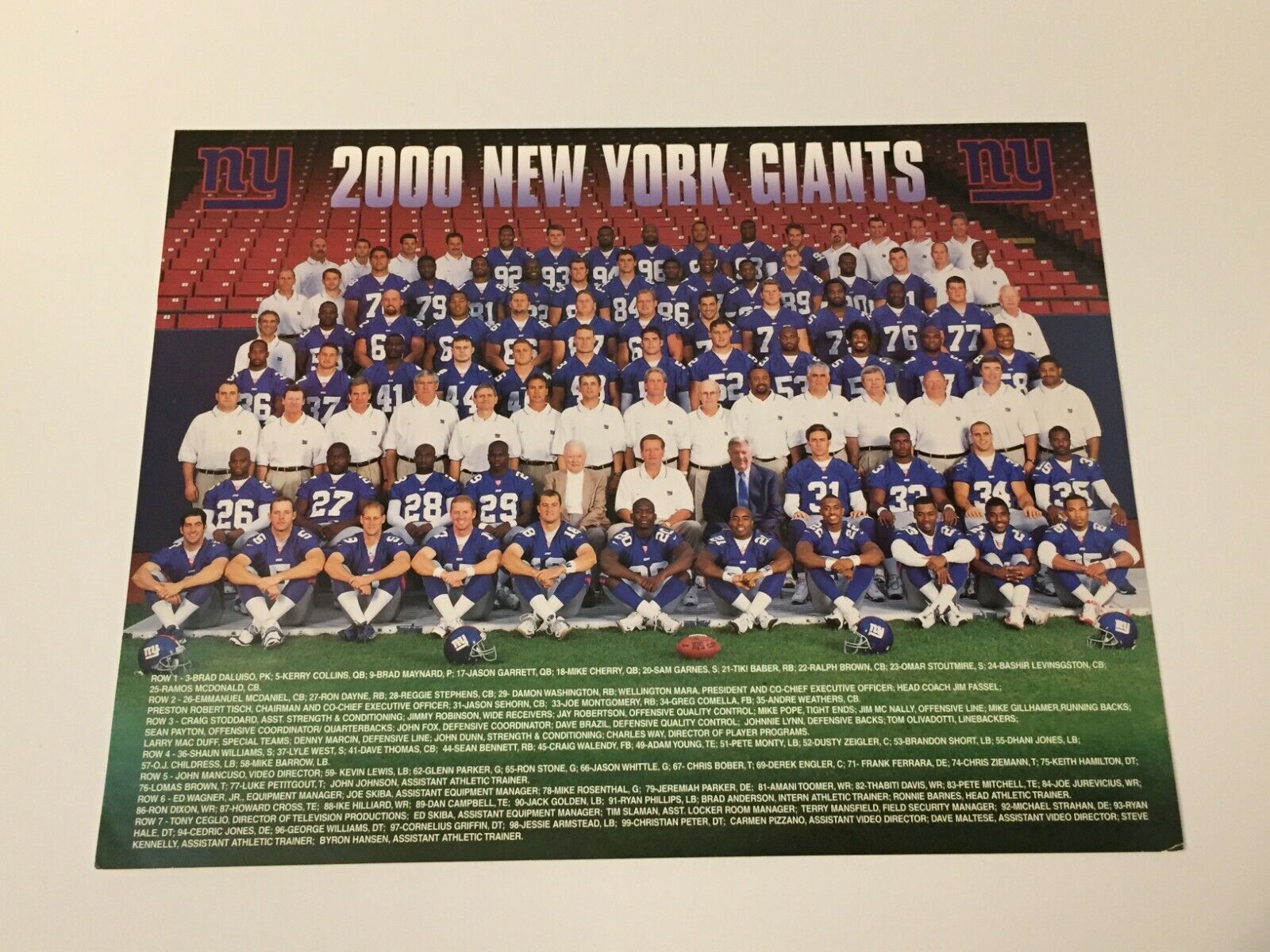 NY New York Giants Football Team Souvenir Photo Picture 11"x 8-1/2" 2000 Season - £2.25 GBP