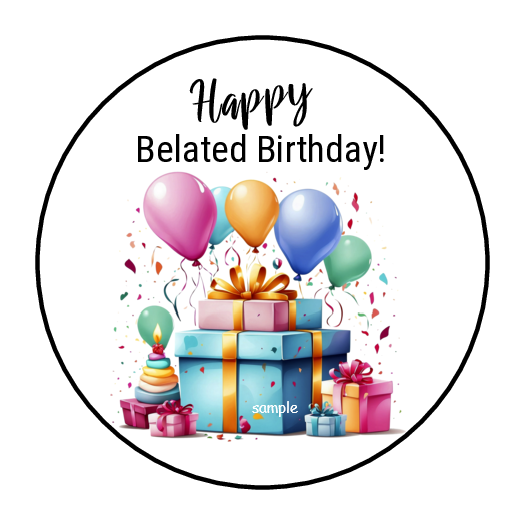 HAPPY BELATED BIRTHDAY ENVELOPE SEALS STICKERS LABELS TAGS 1.5" ROUND (30)