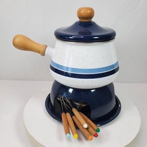 Vintage 1970 Fondue Set Pot w/ Skewers Retro Mid Century Complete - £64.92 GBP