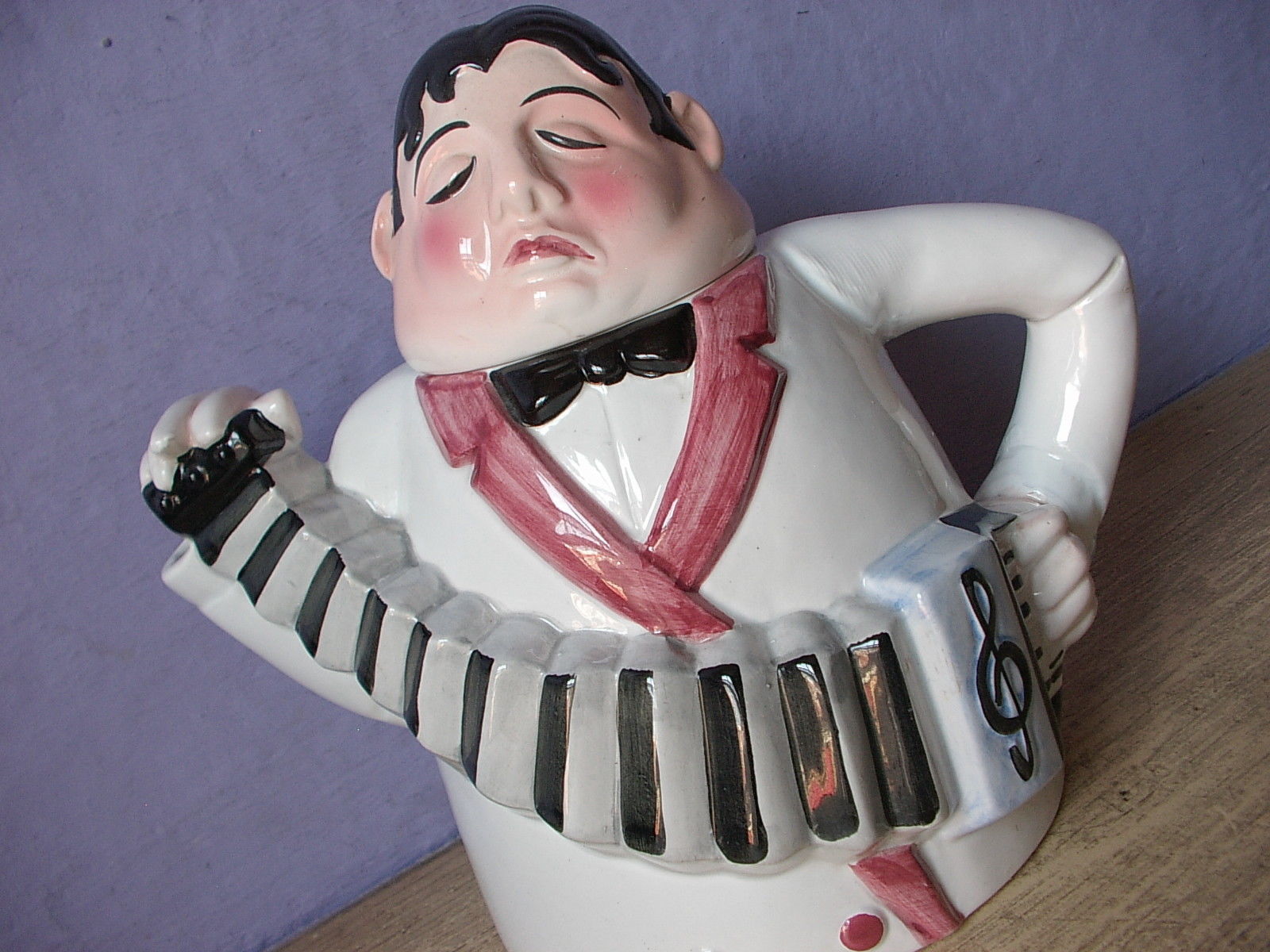 Vintage Department 56 figural tea time No. 1 concertina accordion teapot kitsch - $38.61