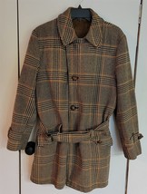 Vtg Mens 40 Stephen Grossinger NY Houndstooth Winter Pea Coat Belted Jacket - $58.41
