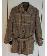 Vtg Mens 40 Stephen Grossinger NY Houndstooth Winter Pea Coat Belted Jacket - £45.96 GBP