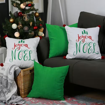 Christmas Throw Pillows and Covers 4-PC Set Square 18X18 White Green Red Pompoms - £73.78 GBP