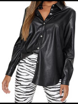 Casual Lambskin Black Designer Soft Stylish Genuine Leather Shirt Women ... - £94.84 GBP+