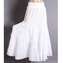 White Boho Flower Eyelet Victorian Beach Summer Cotton Long Maxi Skirt S... - $68.56 CAD