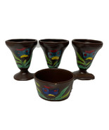 Set 3 Ceramic Brown Painted Cups and Bowl w/ Handpainted Butterflies - £17.40 GBP