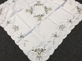 Embroidered Christmas Candle Embroidery Tablecloth Fabric Topper 42X42&quot;&quot; Square - £37.49 GBP