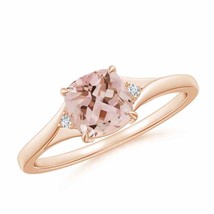 ANGARA Split Shank Cushion Morganite Solitaire Ring for Women in 14K Solid Gold - £517.26 GBP