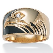 14K Gold Gp Plated Black Enamel American Eagle Ring Size 8 9 10 11 12 13 - £63.20 GBP