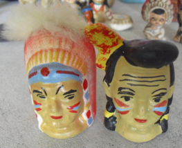 Vintage Ceramic Indian Chief and Woman Bust Salt Pepper Shakers 3&quot; Tall - £14.55 GBP