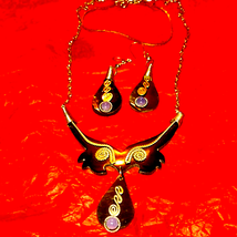Rare and unique! Handmade set of black and silver moonstone vintage jewelry - $53.46