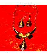 Rare and unique! Handmade set of black and silver moonstone vintage jewelry - €46,42 EUR