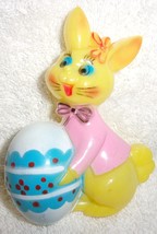 Vintage Thin Plastic Easter Girl Bunny With Egg Cake Decoration 1950s - $3.99