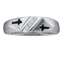 10k White Gold Mens Round Diamond Single Row Cross Wedding Band 1/20 Cttw - £117.95 GBP