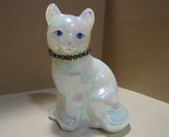 Vintage Fenton White Iridescent Sitting Cat w/ Necklace - $31.48