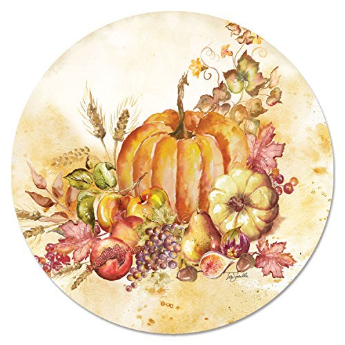 Harvest Watercolor 23942 Pumpkin 13" Lazy Susan Turntable Serving Plate Glass  - $34.65
