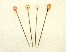 Lot of 4 Vintage Stick Pins, 2.25&quot; Shank, Pastel Color Bead Heads, #JWL-152 - $9.75