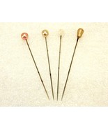 Lot of 4 Vintage Stick Pins, 2.25&quot; Shank, Pastel Color Bead Heads, #JWL-152 - $13.37 CAD