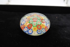 Vtg Millefiori Flower Multicolor Art Glass Low Profile Paperweight Light... - $39.99