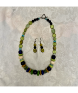 Green &amp; Blue Beaded Necklace with Matching Earrings - $14.84