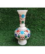 White Marble Flower Vase Semiprecious Inlay Stone Marquetry Art Living R... - $2,255.22