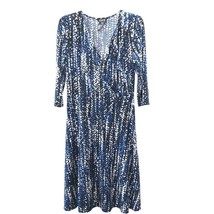 George Stretch Faux Wrap Dress Ladies Blue, Black &amp; Beige 3/4 Length Sleeves M - £13.23 GBP