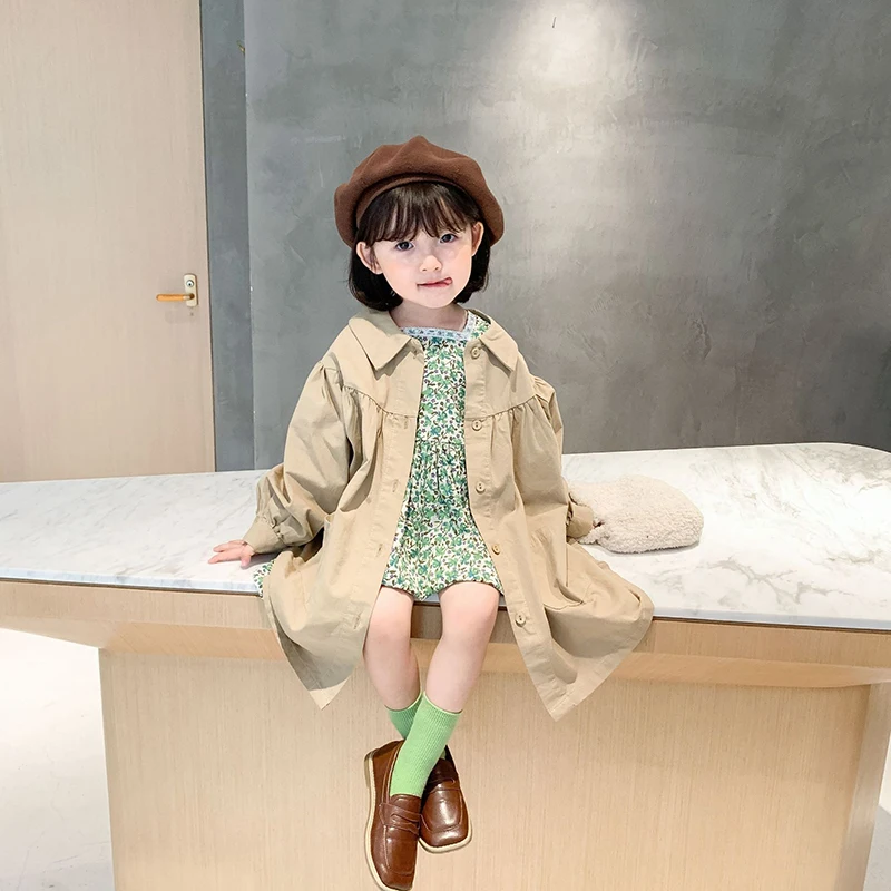 Girls Korean Style Solid Color Lengthened Trench Coat  Girl Fall es Girls Autumn - £92.40 GBP
