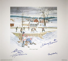 Signed Bower, Cheevers, Hall, Worsley Lithograph - Leafs, Hawks, Habs, B... - £59.25 GBP