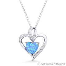 Blue Lab-Created Opal CZ 925 Sterling Silver Heart Pendant Love Charm &amp; Necklace - £14.42 GBP+