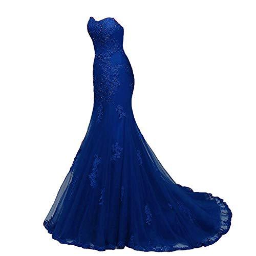 Plus Size Sweetheart Mermaid Beaded Lace Long Evening Prom Dress Royal Blue 16W