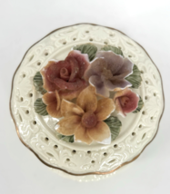 Vintage Porcelain Rose Flower Potpourri Jar with Applied Florals and Gol... - $14.84