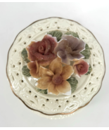 Vintage Porcelain Rose Flower Potpourri Jar with Applied Florals and Gol... - $14.84