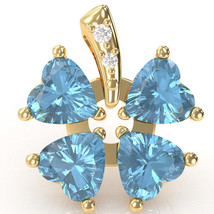 4 Leaf Clover Shamrock Blue Topaz Diamond Pendant In 14k Yellow Gold - £378.09 GBP