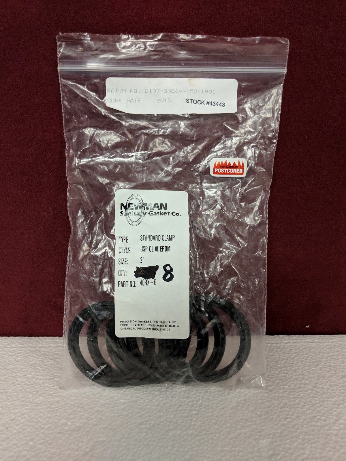 LOT OF 8 NEWMAN 40RX-E 2&quot; STANDARD CLAMP SANITARY GASKET USP CL VI EPDM - $74.25