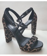 Michael Kors Charlize Platform Sandal 4.5&quot; Block Heel Black Leopard Calf... - $69.99