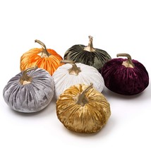 Set Of 6 Pack Handmade Velvet Pumpkins Decor,Super Soft Stuffed Pumpkin With Exq - £25.71 GBP