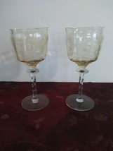 Set Of 2 Yellow Tiffin Depression Glass Goblets with A Byzantine Etch - £27.13 GBP
