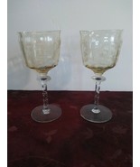 Set Of 2 Yellow Tiffin Depression Glass Goblets with A Byzantine Etch - £27.13 GBP