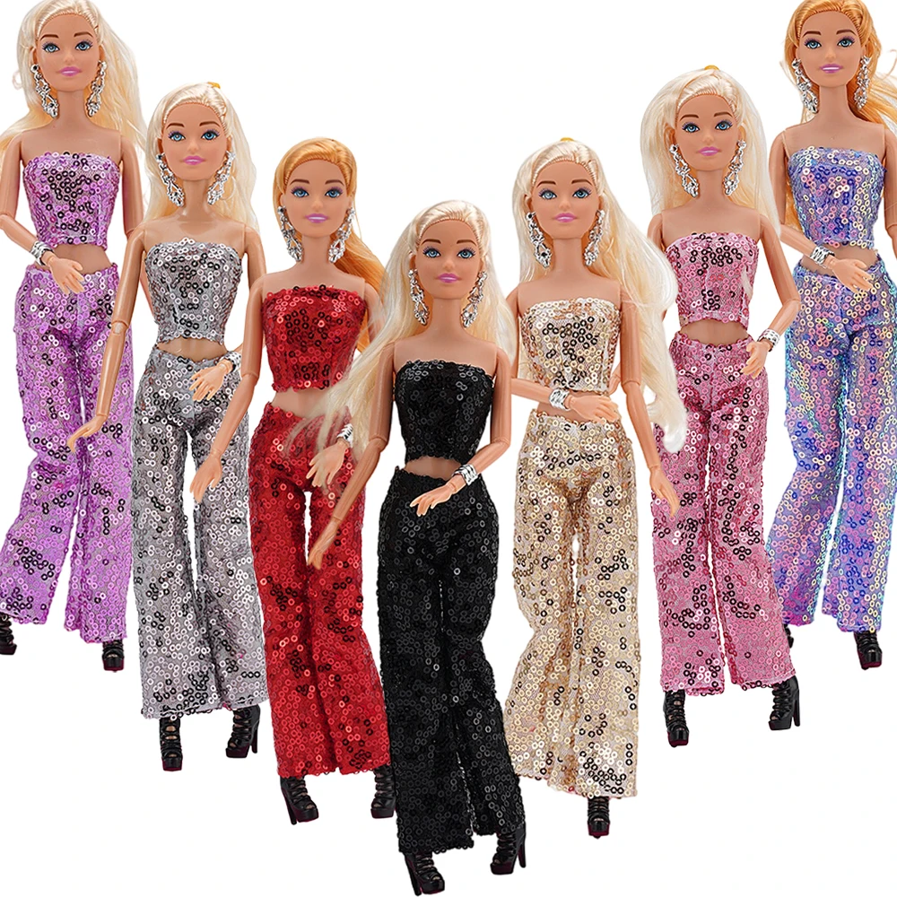 NK Official 1 SET New Clothes For Barbie Doll Shiny Sequin Tube Top Pant... - £6.65 GBP+