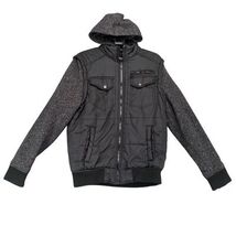 Distortion Black Puffer Jacket Men&#39;s S Knit Sleeves Hood Pocket Full Zip... - $34.90 CAD