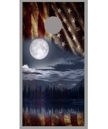 Full Moon Over Lake Aged American Flag Cornhole Board Decal Wraps - $27.42 CAD+