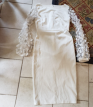 RARE Vintage Style 60&#39;s Women&#39;s White Dress Tulle Sleeve Floral sz M Med 6-8 - £22.41 GBP