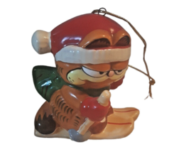 Vintage Garfield Ceramic Snow Skier Christmas Ornament W/Tag Enesco 1981 - £16.91 GBP