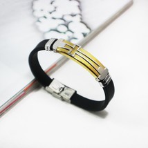 Classical Men Bracelets  Black Silicone Bracelet 3 Colors Stainless Steel Cross  - £9.98 GBP