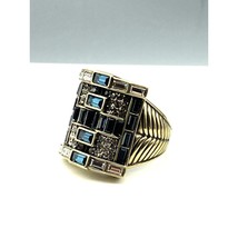 Vintage Heidi Daus Geometric Statement Ring with Sapphire Blue and Clear Pave - £59.03 GBP