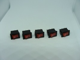 Pack of 5 Pcs KCD1-1 10A 250VAC 3 Pins Red LED Light Switch Power Button Rocker - £10.22 GBP