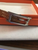 Authentic HERMES HAPI Silvertone H x Brown Leather Bracelet + Box - £66.18 GBP